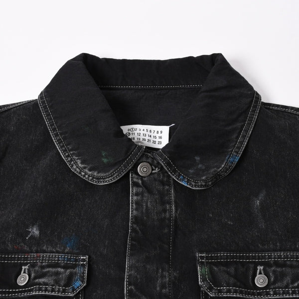 新品同様 MAISON MARGIELA メゾンマルジェラ ブラック ペンキ 飛沫模様 デニムジャケット S51AM0475 S30842 ブラック サイズ48 中古 4a006129