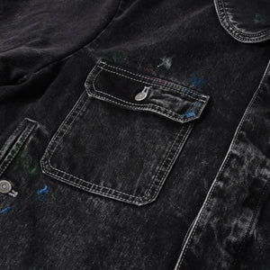 新品同様 MAISON MARGIELA メゾンマルジェラ ブラック ペンキ 飛沫模様 デニムジャケット S51AM0475 S30842 ブラック サイズ48 中古 4a006129
