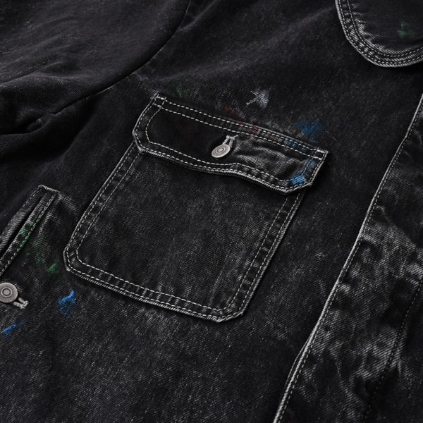新品同様 MAISON MARGIELA メゾンマルジェラ ブラック ペンキ 飛沫模様 デニムジャケット S51AM0475 S30842 ブラック サイズ48 中古 4a006129