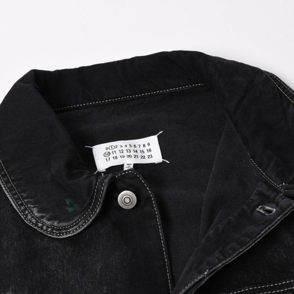 新品同様 MAISON MARGIELA メゾンマルジェラ ブラック ペンキ 飛沫模様 デニムジャケット S51AM0475 S30842 ブラック サイズ48 中古 4a006129