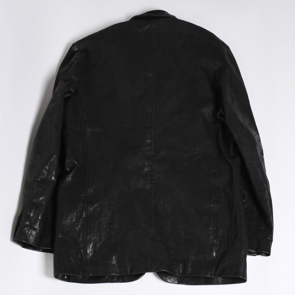 極美品 YOHJI YAMAMOTO ヨウジヤマモト ISAMU KATAYAMA BACKLASH 2026SS 3ボタン テーラードジャケット HK-J96-700 レザー サイズ4 中古 4a006127
