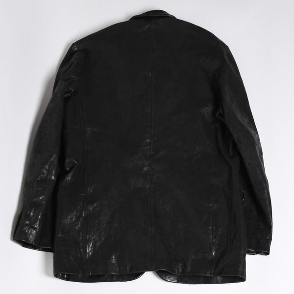 極美品 YOHJI YAMAMOTO ヨウジヤマモト ISAMU KATAYAMA BACKLASH 2026SS 3ボタン テーラードジャケット HK-J96-700 レザー サイズ4 中古 4a006127