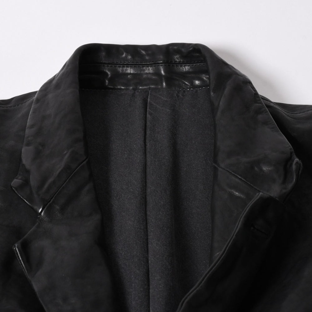 極美品 YOHJI YAMAMOTO ヨウジヤマモト ISAMU KATAYAMA BACKLASH 2026SS 3ボタン テーラードジャケット HK-J96-700 レザー サイズ4 中古 4a006127