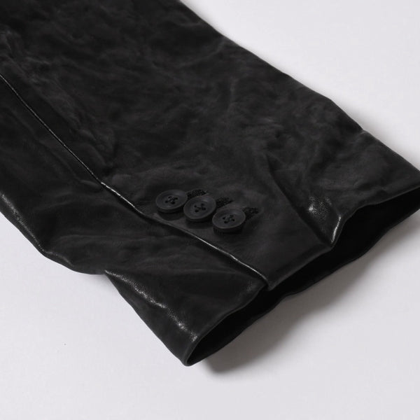 極美品 YOHJI YAMAMOTO ヨウジヤマモト ISAMU KATAYAMA BACKLASH 2026SS 3ボタン テーラードジャケット HK-J96-700 レザー サイズ4 中古 4a006127