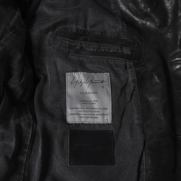 極美品 YOHJI YAMAMOTO ヨウジヤマモト ISAMU KATAYAMA BACKLASH 2026SS 3ボタン テーラードジャケット HK-J96-700 レザー サイズ4 中古 4a006127