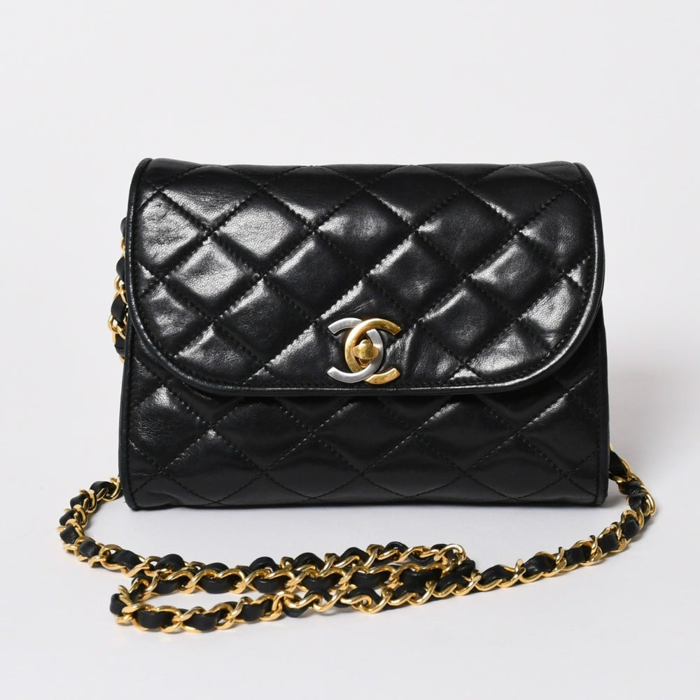 CHANEL シャネル ミニマトラッセ Sフラップ Sチェーンショルダーバッグ 1番台 パリ限定 ココマーク ラムスキン ブラック ゴールド/シルバー金具 美品 中古 4a006024