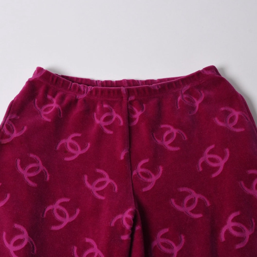 極美品 CHANEL シャネル VINTAGE ヴィンテージ ベロアパンツ サイズ38 ココマーク ピンク アーカイブ カール ラガーフェルド 中古 4a006025
