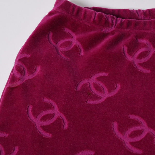 極美品 CHANEL シャネル VINTAGE ヴィンテージ ベロアパンツ サイズ38 ココマーク ピンク アーカイブ カール ラガーフェルド 中古 4a006025