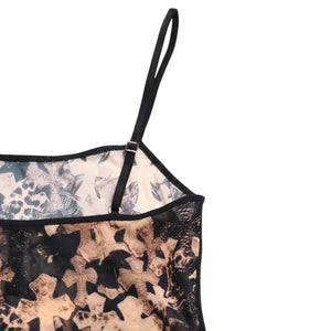 新品未使用品 CHROME HEARTS クロムハーツ ワンピース セミタリークロス シアーメッシュ生地 ブラック ブラウン サイズXS 中古 4a003149