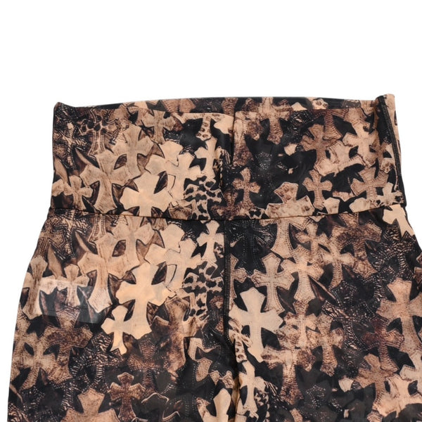 新品未使用品 CHROME HEARTS クロムハーツ Cemetery Cross Mesh Lace Flare Long Pants セメタリークロス フレアパンツ XSサイズ 中古 4a006030