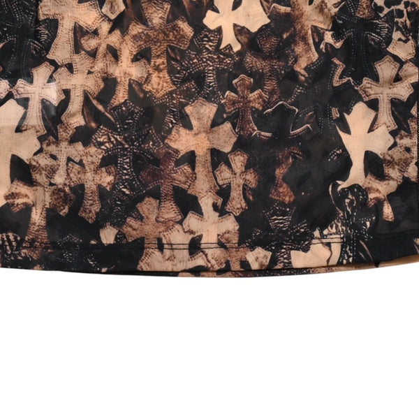 新品未使用 CHROME HEARTS クロムハーツ All Over Cross Print Mesh Long Sleeve Tops セメタリークロス ロンT Sサイズ 中古 4a006029