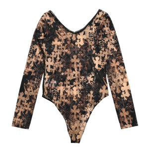 新品未使用 CHROME HEARTS クロムハーツ Waterfall Cross Print Mesh Bodysuit セメタリークロス ボディスーツ Sサイズ 中古 4a003150