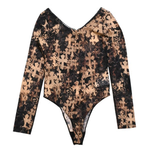 新品未使用 CHROME HEARTS クロムハーツ Waterfall Cross Print Mesh Bodysuit セメタリークロス ボディスーツ Sサイズ 中古 4a003150