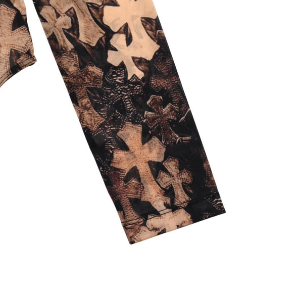 新品未使用 CHROME HEARTS クロムハーツ Waterfall Cross Print Mesh Bodysuit セメタリークロス ボディスーツ Sサイズ 中古 4a003150