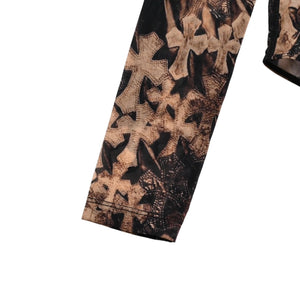 新品未使用 CHROME HEARTS クロムハーツ Waterfall Cross Print Mesh Bodysuit セメタリークロス ボディスーツ Sサイズ 中古 4a003150