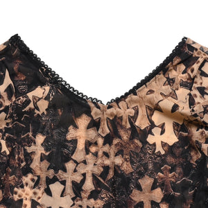 新品未使用 CHROME HEARTS クロムハーツ Waterfall Cross Print Mesh Bodysuit セメタリークロス ボディスーツ Sサイズ 中古 4a003150