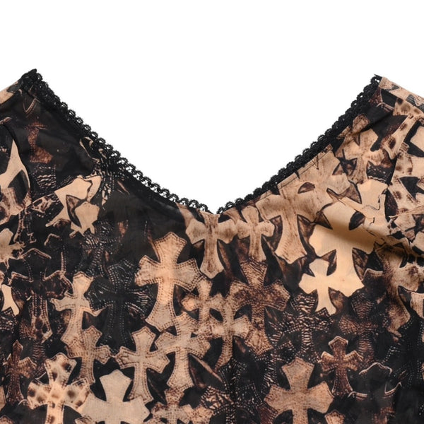 新品未使用 CHROME HEARTS クロムハーツ Waterfall Cross Print Mesh Bodysuit セメタリークロス ボディスーツ Sサイズ 中古 4a003150