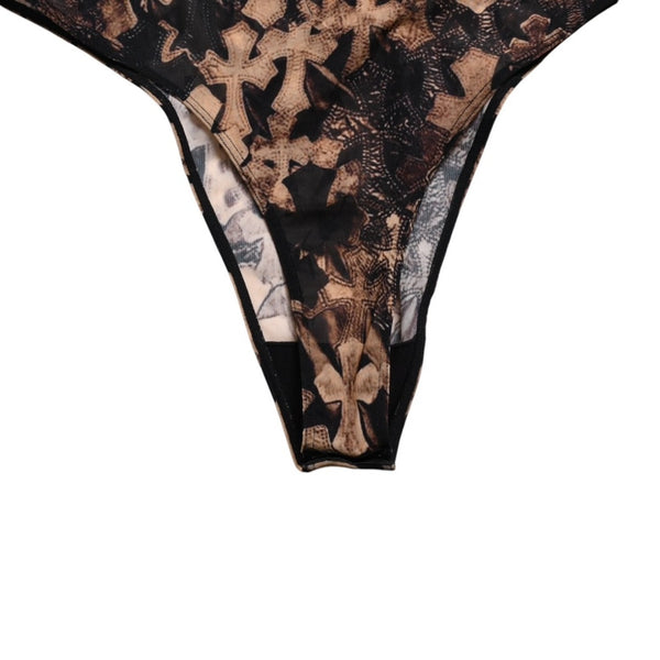 新品未使用 CHROME HEARTS クロムハーツ Waterfall Cross Print Mesh Bodysuit セメタリークロス ボディスーツ Sサイズ 中古 4a003150
