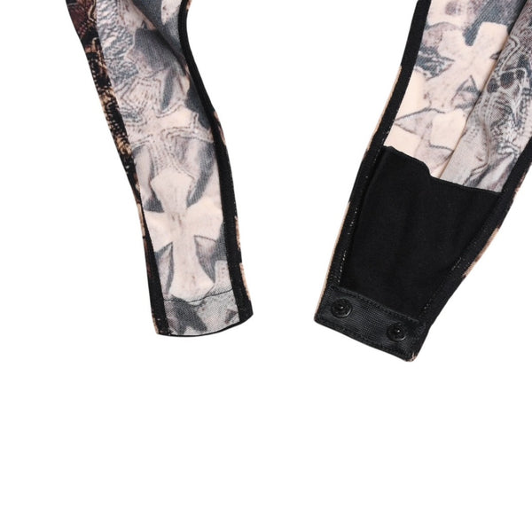 新品未使用 CHROME HEARTS クロムハーツ Waterfall Cross Print Mesh Bodysuit セメタリークロス ボディスーツ Sサイズ 中古 4a003150