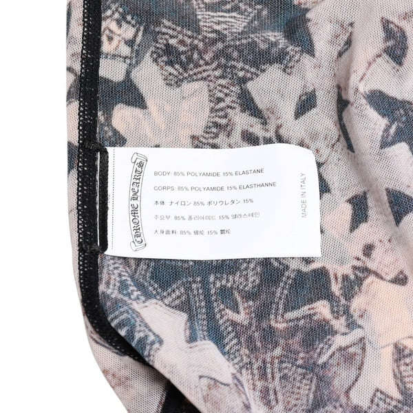 新品未使用 CHROME HEARTS クロムハーツ Waterfall Cross Print Mesh Bodysuit セメタリークロス ボディスーツ Sサイズ 中古 4a003150