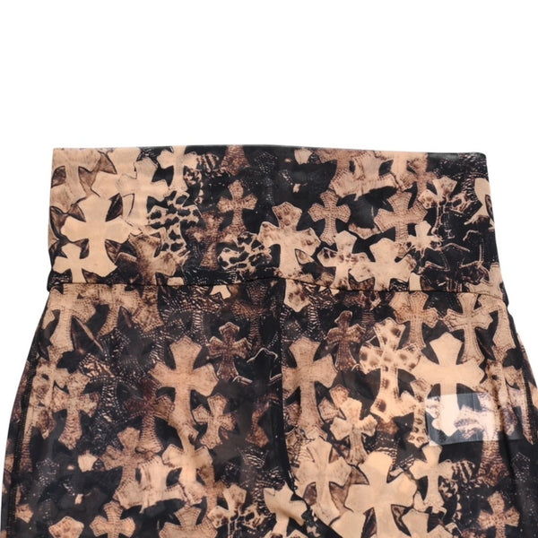 新品未使用品 CHROME HEARTS クロムハーツ Cemetery Cross Mesh Lace Flare Long Pants セメタリークロス フレアパンツ XSサイズ 中古 4a006030