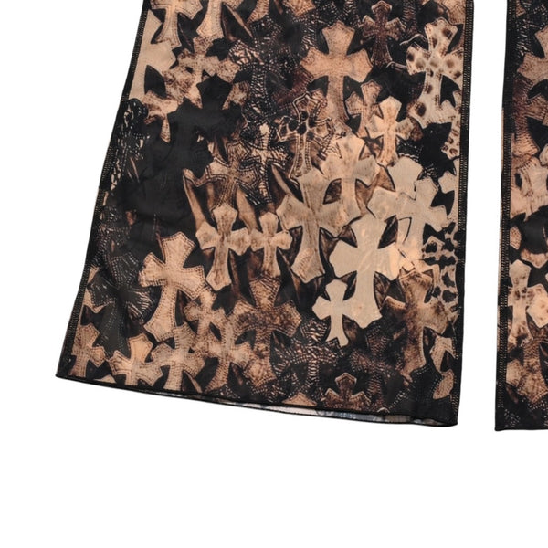 新品未使用品 CHROME HEARTS クロムハーツ Cemetery Cross Mesh Lace Flare Long Pants セメタリークロス フレアパンツ XSサイズ 中古 4a006030