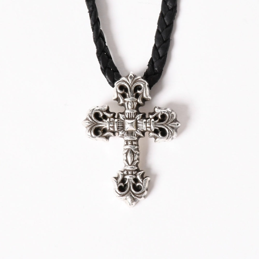 CHROME HEARTS クロムハーツ フィリグリークロス レザーブレイド ネックレス シルバー925 シルバー スターリングシルバー 重量約37.12g 美品 中古 4a005988