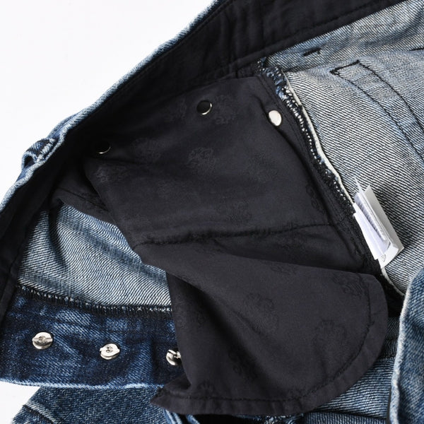 極美品 CHROME HEARTS クロムハーツ セメタリークロスパッチ デニムパンツ ジーンズ サイズ32 35パッチ クロスボール ブルー 中古 4a006043