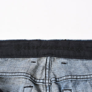 極美品 CHROME HEARTS クロムハーツ セメタリークロスパッチ デニムパンツ ジーンズ サイズ32 35パッチ クロスボール ブルー 中古 4a006043
