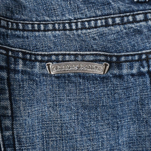 極美品 CHROME HEARTS クロムハーツ セメタリークロスパッチ デニムパンツ ジーンズ サイズ32 35パッチ クロスボール ブルー 中古 4a006043