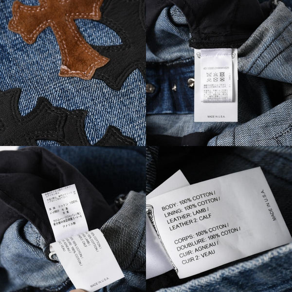 極美品 CHROME HEARTS クロムハーツ セメタリークロスパッチ デニムパンツ ジーンズ サイズ32 35パッチ クロスボール ブルー 中古 4a006043