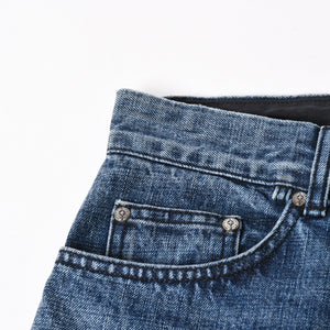 極美品 CHROME HEARTS クロムハーツ セメタリークロスパッチ デニムパンツ ジーンズ サイズ32 35パッチ クロスボール ブルー 中古 4a006043