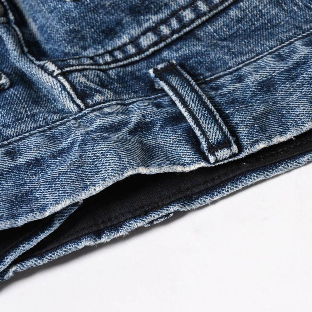 極美品 CHROME HEARTS クロムハーツ セメタリークロスパッチ デニムパンツ ジーンズ サイズ32 35パッチ クロスボール ブルー 中古 4a006043