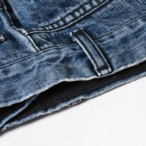 極美品 CHROME HEARTS クロムハーツ セメタリークロスパッチ デニムパンツ ジーンズ サイズ32 35パッチ クロスボール ブルー 中古 4a006043