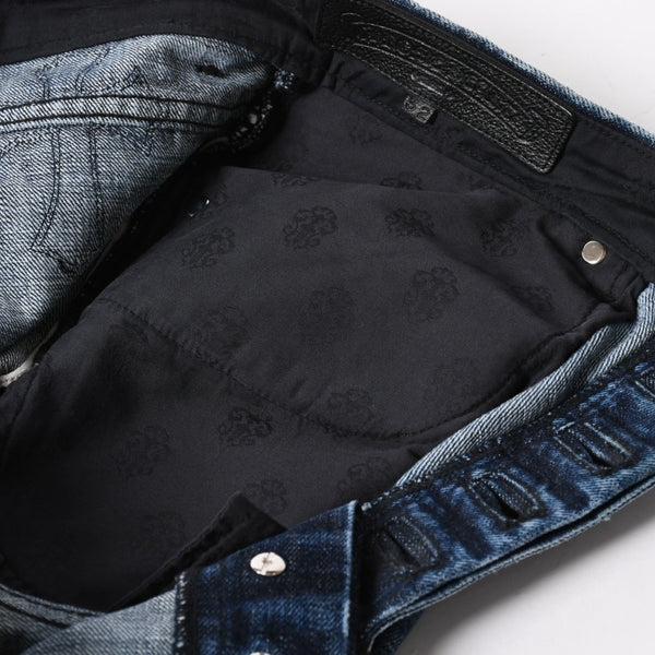 極美品 CHROME HEARTS クロムハーツ セメタリークロスパッチ デニムパンツ ジーンズ サイズ32 35パッチ クロスボール ブルー 中古 4a006043