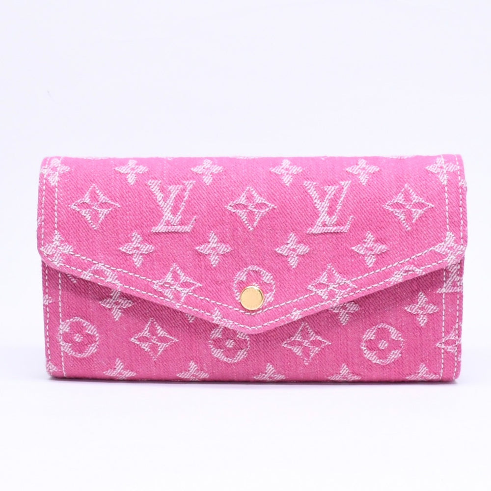 新品同様品 LOUIS VUITTON ルイヴィトン モノグラム ジャガード ポルトフォイユ サラ 長財布 モノグラムデニム フューシャ M28280 中古 4a006058