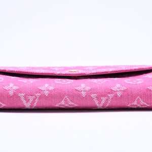 新品同様品 LOUIS VUITTON ルイヴィトン モノグラム ジャガード ポルトフォイユ サラ 長財布 モノグラムデニム フューシャ M28280 中古 4a006058