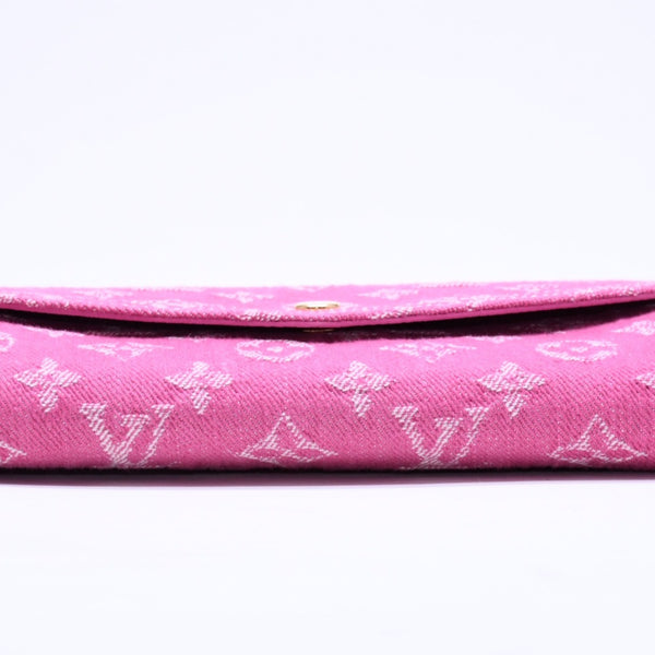 新品同様品 LOUIS VUITTON ルイヴィトン モノグラム ジャガード ポルトフォイユ サラ 長財布 モノグラムデニム フューシャ M28280 中古 4a006058