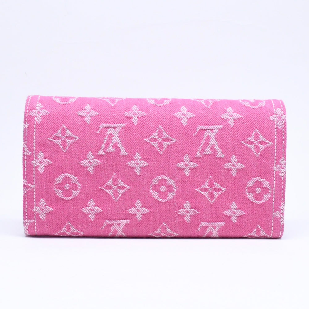 新品同様品 LOUIS VUITTON ルイヴィトン モノグラム ジャガード ポルトフォイユ サラ 長財布 モノグラムデニム フューシャ M28280 中古 4a006058