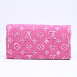 新品同様品 LOUIS VUITTON ルイヴィトン モノグラム ジャガード ポルトフォイユ サラ 長財布 モノグラムデニム フューシャ M28280 中古 4a006058