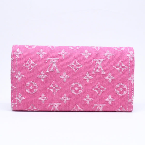新品同様品 LOUIS VUITTON ルイヴィトン モノグラム ジャガード ポルトフォイユ サラ 長財布 モノグラムデニム フューシャ M28280 中古 4a006058