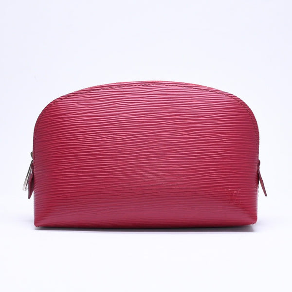 極美品 LOUIS VUITTON ルイヴィトン ポシェットコスメティック ポーチ M40641 フランス製 エピレザー フューシャ シルバー金具 中古 4a006076