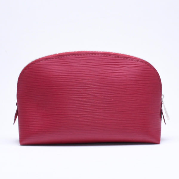 極美品 LOUIS VUITTON ルイヴィトン ポシェットコスメティック ポーチ M40641 フランス製 エピレザー フューシャ シルバー金具 中古 4a006076