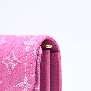 新品同様品 LOUIS VUITTON ルイヴィトン モノグラム ジャガード ポルトフォイユ サラ 長財布 モノグラムデニム フューシャ M28280 中古 4a006058