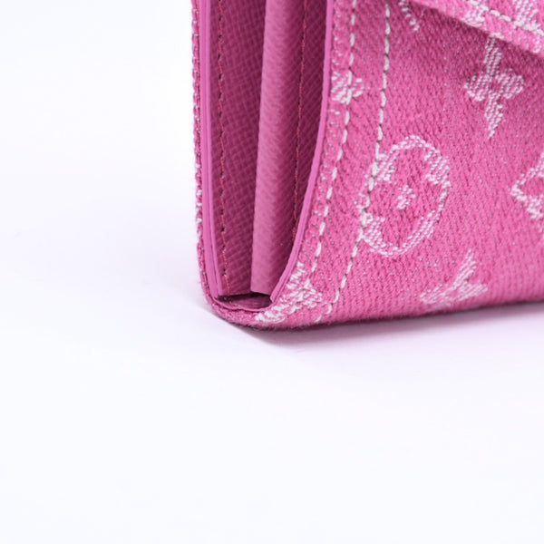 新品同様品 LOUIS VUITTON ルイヴィトン モノグラム ジャガード ポルトフォイユ サラ 長財布 モノグラムデニム フューシャ M28280 中古 4a006058