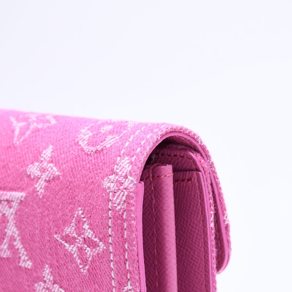 新品同様品 LOUIS VUITTON ルイヴィトン モノグラム ジャガード ポルトフォイユ サラ 長財布 モノグラムデニム フューシャ M28280 中古 4a006058