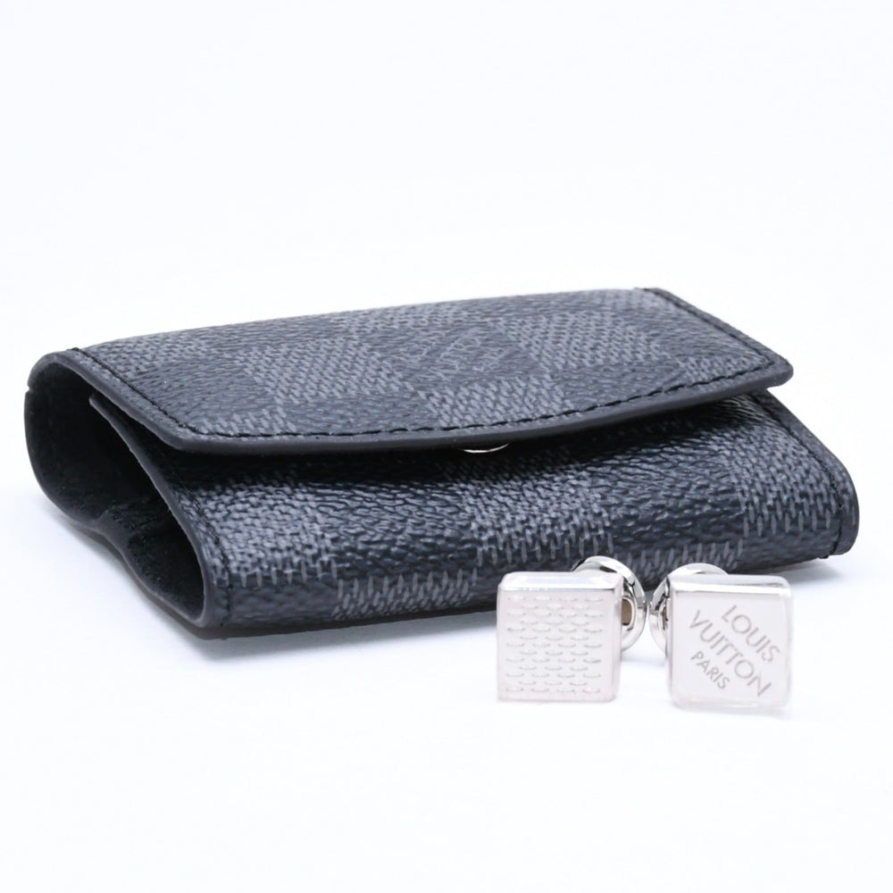 極美品 LOUIS VUITTON ルイヴィトン ブトンドゥマンシェット ソーホー カフス M62595 ダミエグラフィット レザー メタル 中古 4a006068