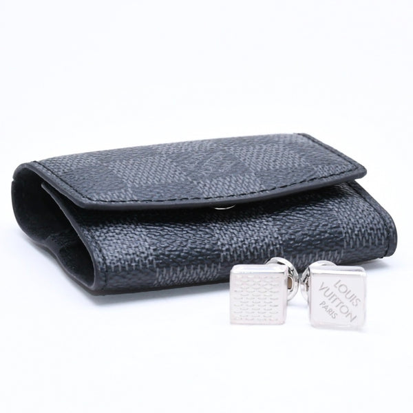 極美品 LOUIS VUITTON ルイヴィトン ブトンドゥマンシェット ソーホー カフス M62595 ダミエグラフィット レザー メタル 中古 4a006068