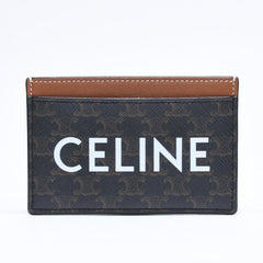 Very Good Condition CELINE Card Case Card Holder Triomphe Canvas W-SD-4202 Brown Black Used 4a006065