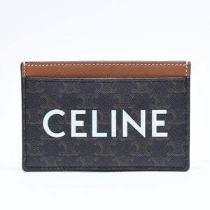 Very Good Condition CELINE Card Case Card Holder Triomphe Canvas W-SD-4202 Brown Black Used 4a006065